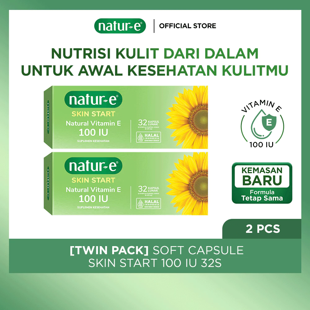 Natur-E TwinPack Soft Capsule - Skin Start Natural Vitamin E 100 IU 32s x 2pcs - Suplemen Kecantikan Dengan Vitamin E 100 IU - Membantu Menjaga Kesehatan Kulit dari Dalam