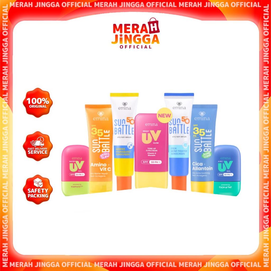 Emina Sun Battle Protection Series - SPF35 PA+++ - SPF50 PA++++ / Sunscreen UV / Merah Jingga Official