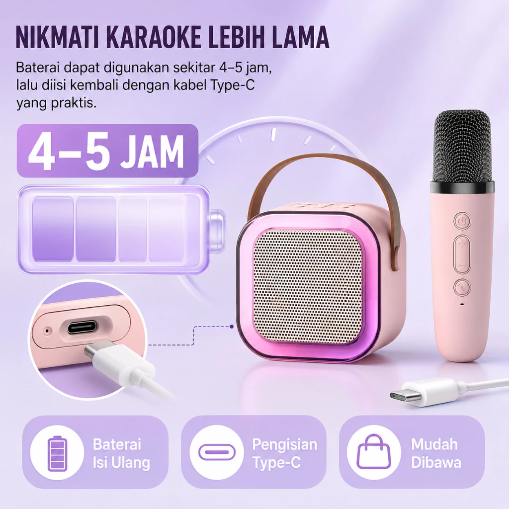 Speaker Bluetooth K12 Karaoke Mini Portable Suara Jernih Bisa Karaoke Daya Tahan Baterai Lama - Gambar 2