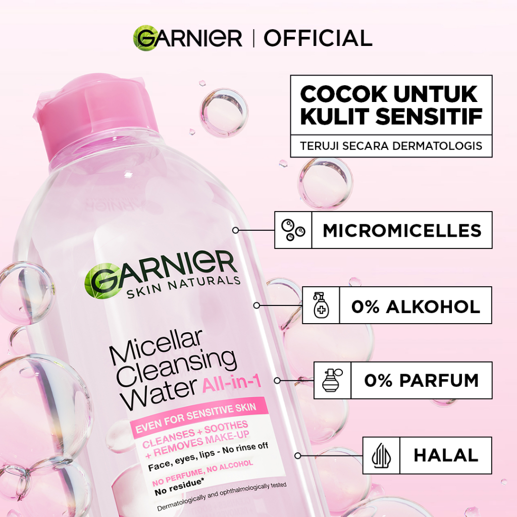 GARNIER Micellar Water Pink Skin Care 125ml Skincare Cleansing - Pembersih Wajah & Make up untuk Kulit Sensitif Micellar Cleansing Water / Remover Makeup - Gambar 4