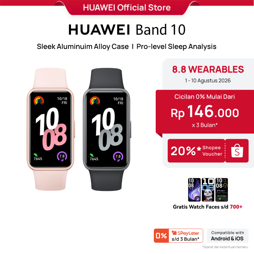 [8.8 s/d 20%*] HUAWEI Band 10 Smartband / Sleek Aluminum Alloy Case / Pro-Level Sleep Analysis / Emotional Wellbeing Assistant