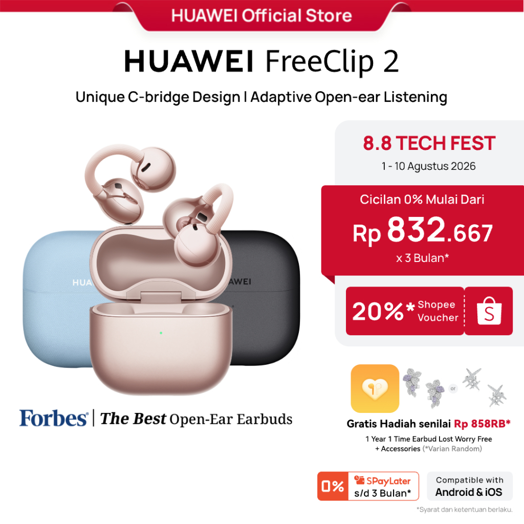 [8.8 s/d 20%*] HUAWEI FreeClip 2 TWS Earphone l Unique C-bridge Design l Adaptive Open-ear Listening / Crystal Clear Calls