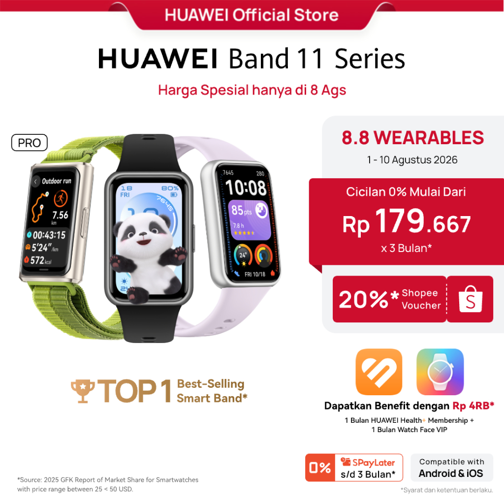[8.8 s/d 20%*] HUAWEI Band 11 Series / 1.62”AMOLED Display / Enhanced Sleep Tracking / Heart Health Management / Smartwatch-like / Android & iOS