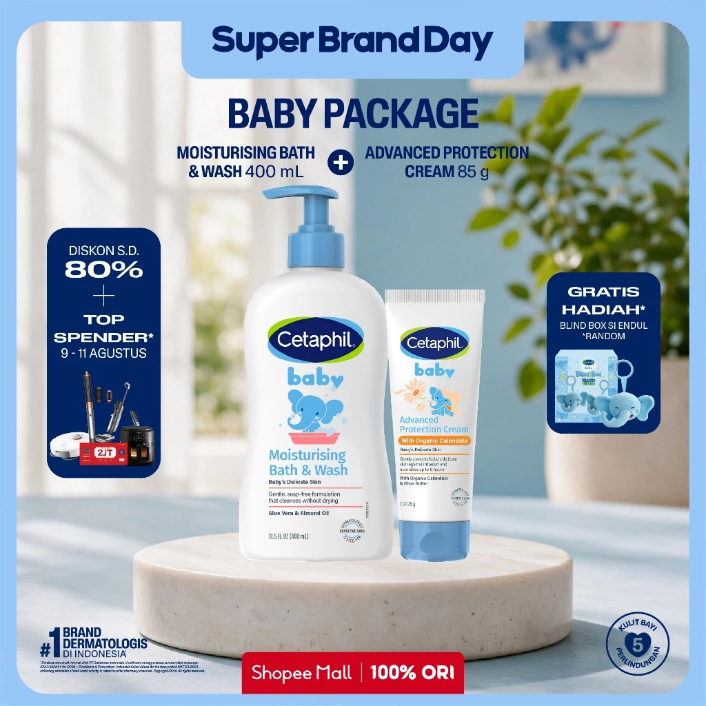 [LIVE ENDUL] Cetaphil Baby Moist Bath & Wash 400ml + Advance Protection Cream with Organic Calendula 85g