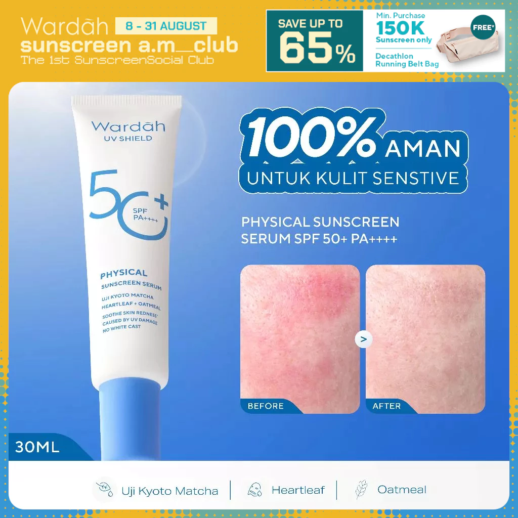 Wardah Sunscreen UV Shield Physical Serum SPF 50 PA 30 ml - Sunscreen Wajah Ringan, Tidak Whitecast, Cepat Meresap, Melembutkan Kulit - Sunscreen No. 1 Sunscreen of the Year - Skincare