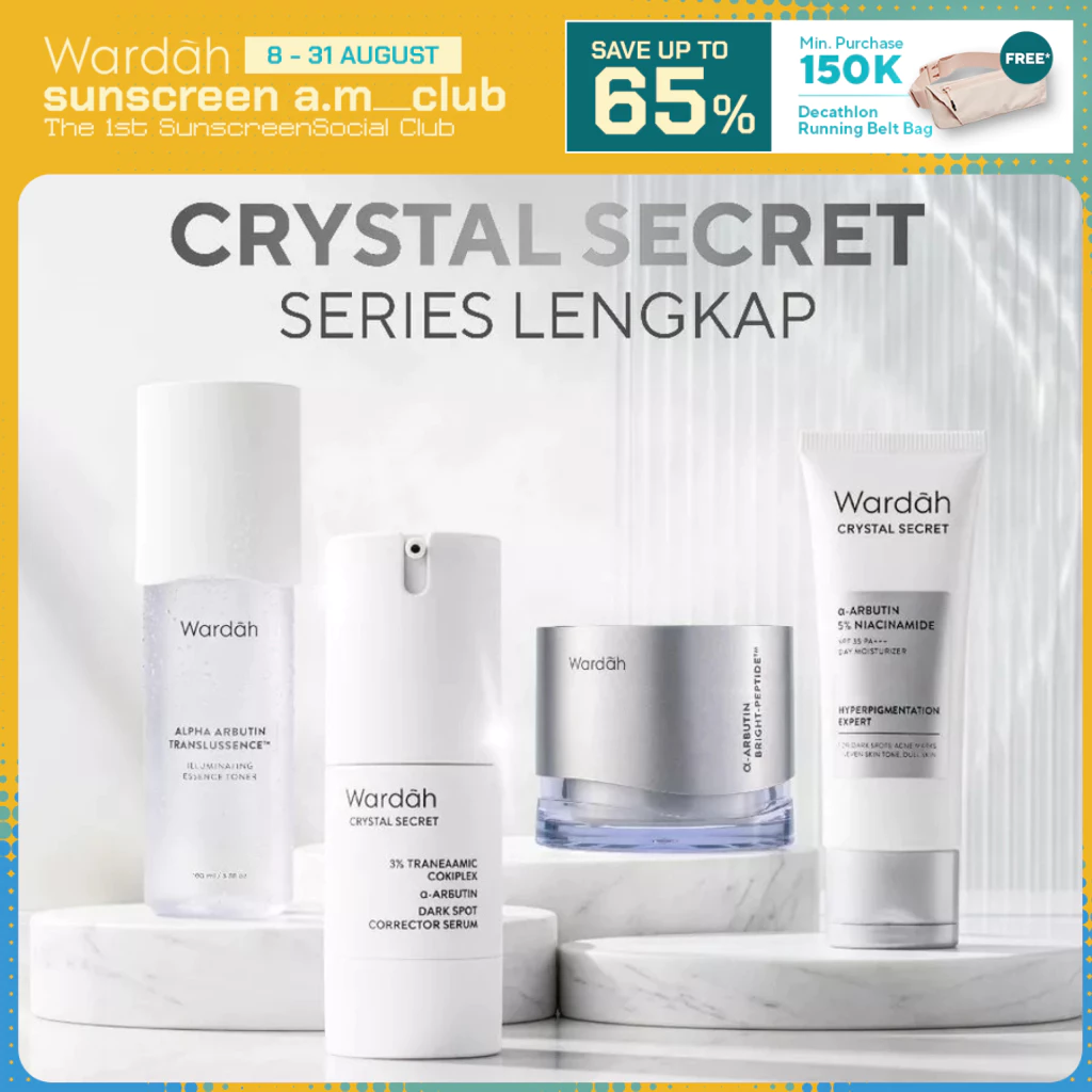 WARDAH Crystal Secret All Series Lengkap - Menyamarkan Flek dan Bekas Jerawat, Perawatan Kulit Wajah Sebening Kristal, Skin Barrier, Dark Spot Corrector - Cleanser, Toner, Serum, Day & Night Moisturizer, Radiance Serum Mask - Skincare