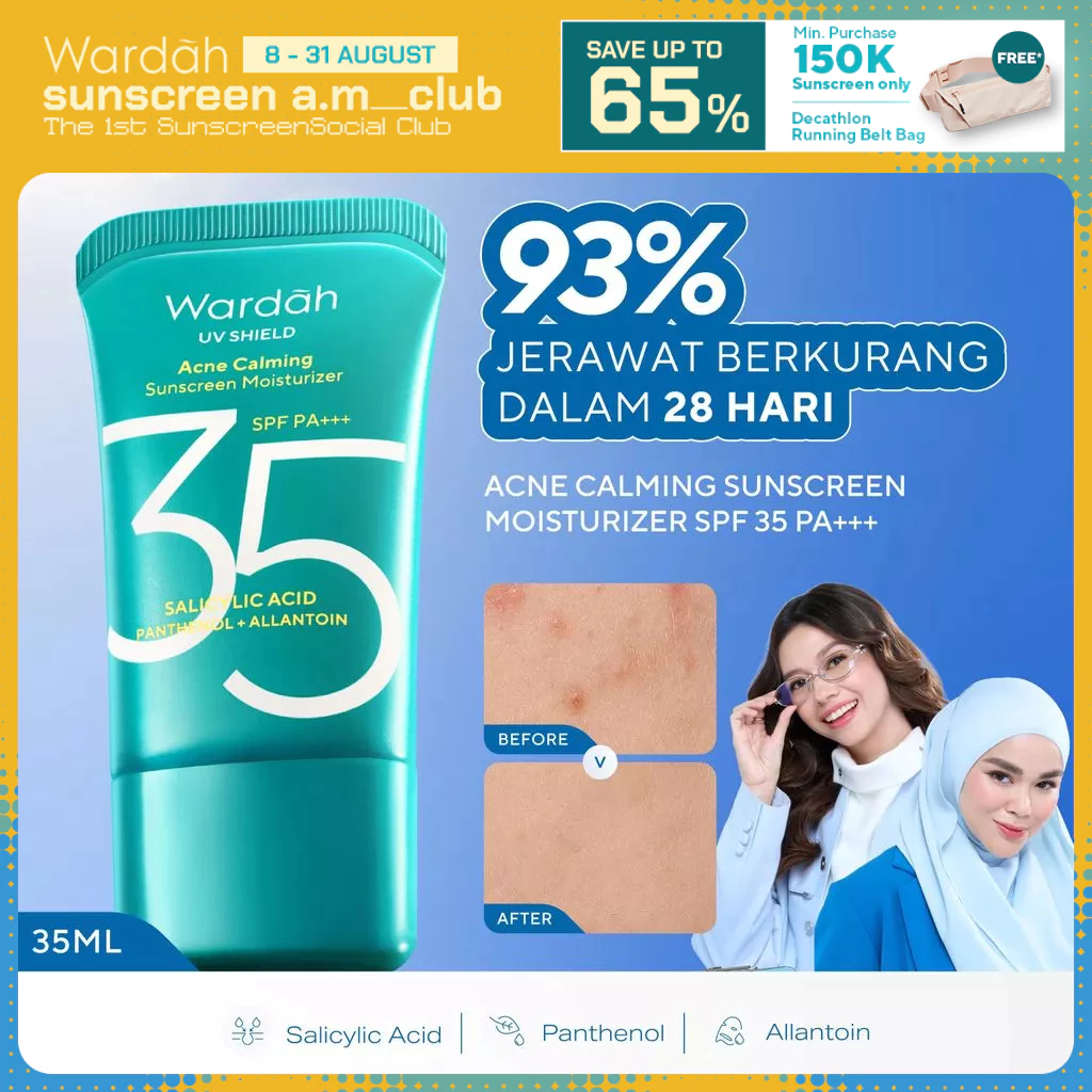 Wardah Sunscreen UV Shield Acne Calming Sunscreen Moisturizer SPF 35 PA - Wajah Meredakan Jerawat Ringan Mudah Meresap Calming and Repair Boosting Sunscreen Wajah Glowing BPOM - Skincare