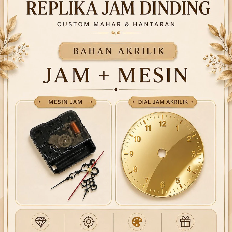 Jam Custom Hiasan Mahar dan Bahan Mahar akrilik mirror gold
