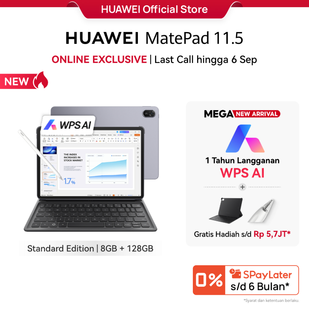 [FREE PEN / LAST CALL] HUAWEI MatePad 11.5 Standard Tablet / Produktivitas WPS Setara PC ditenagai AI / 10,100 mAh 40W HUAWEI SuperCharge