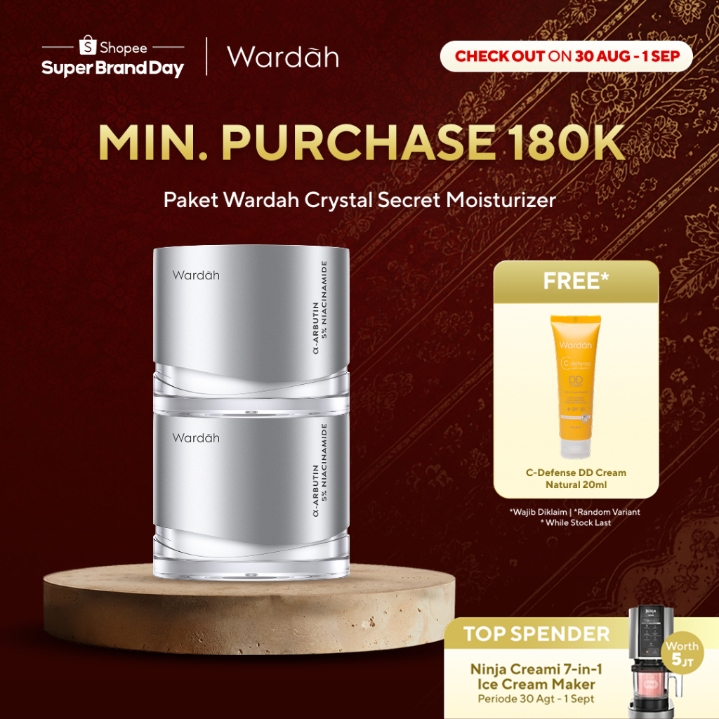 WARDAH Paket Crystal Secret Moisturizer - Brightening Day Moisturizer dan Night Moisturizer 30g - Mencerahkan, Melembabkan, Dark Spot Melindungi, dan Meratakan Warna Kulit Cocok untuk Jenis Kulit Normal dan Kering - Skincare
