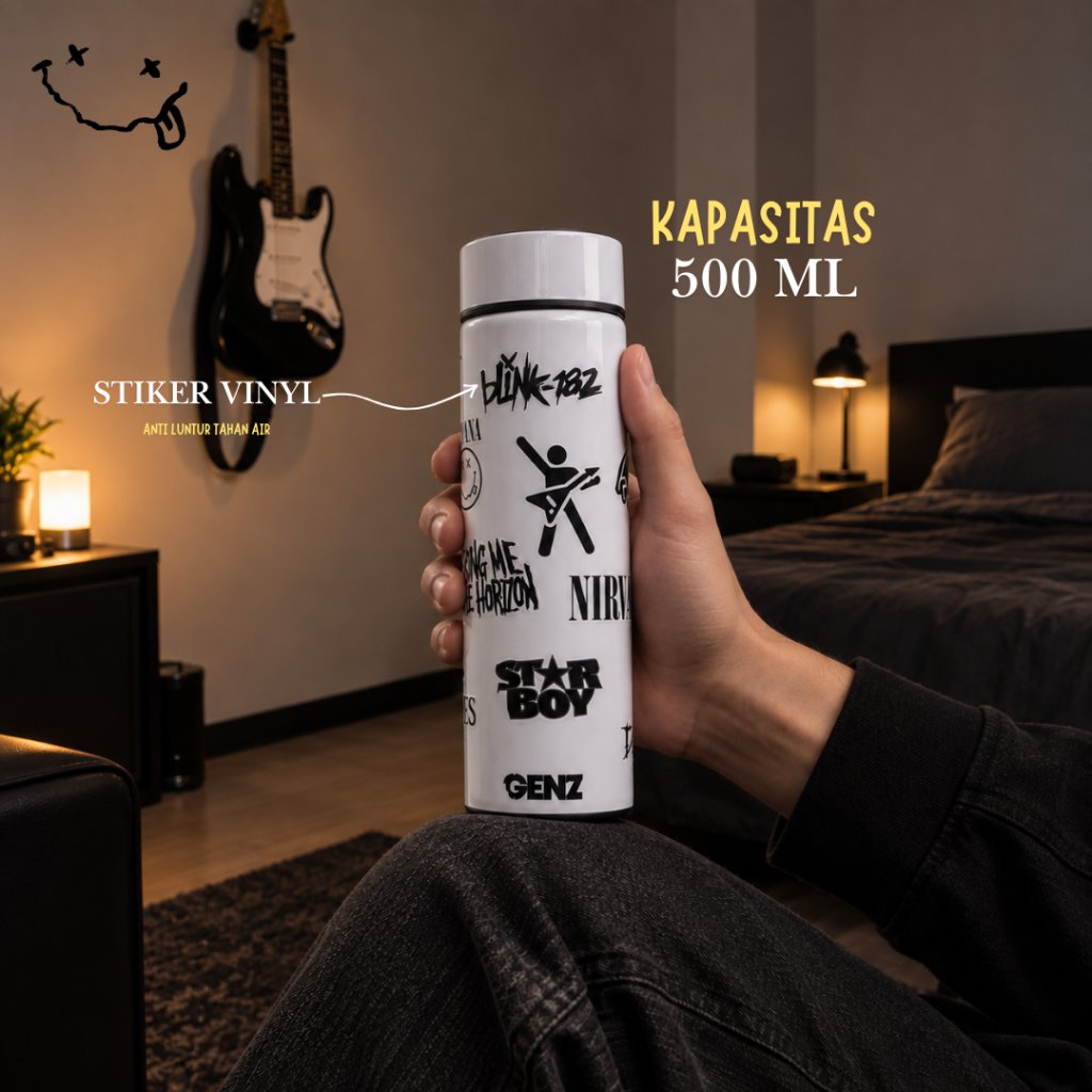 Genz Tumbler Led Temperatur BW 500ml Stiker Anti Air Stainless Steel 304 Elegant Gentleman Design Praktis untuk Nongki - Bottles, Kitchenware foto 4