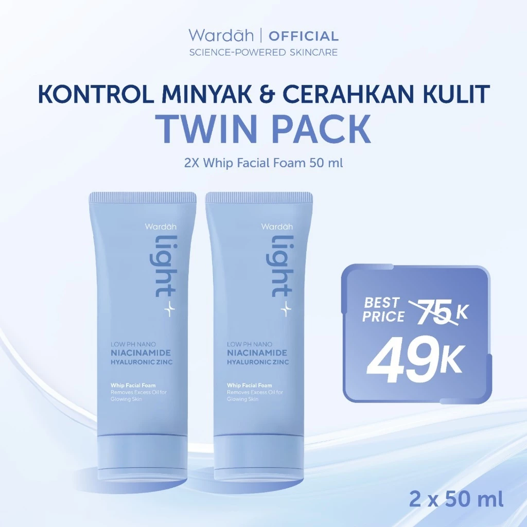 Wardah Lightplus Low pH Nano Niacinamide Hyaluronic Zinc Whip Facial Foam 100 ml - Sabun Cuci Muka, Mencerahkan Kulit, Mengurangi Kusam akibat Debu dan Polusi, Minyak Berlebih, Busa Lembut, Lightening - Skincare - Gambar 2