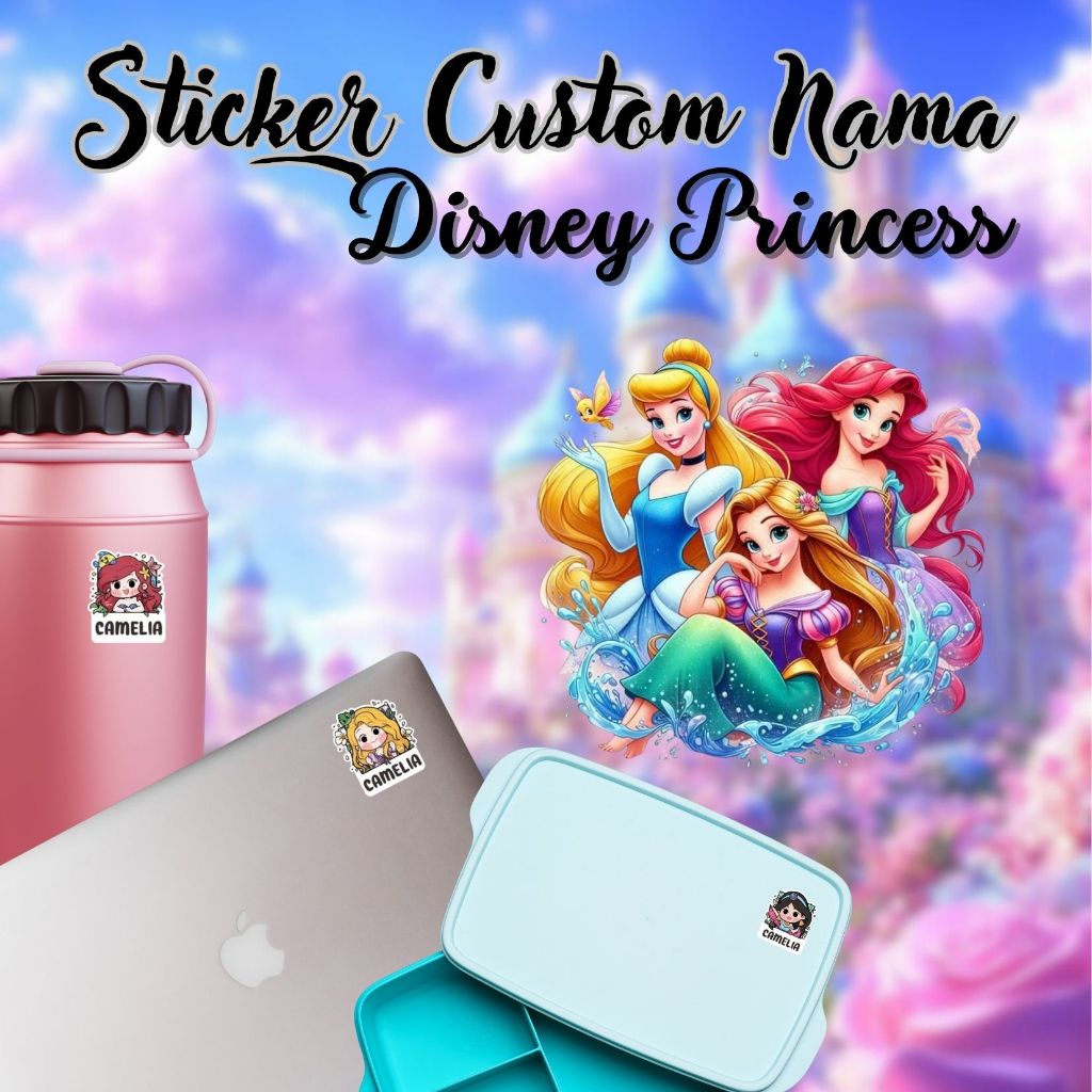Children's Name Sticker Waterproof Name Label Disney Princess Series ...