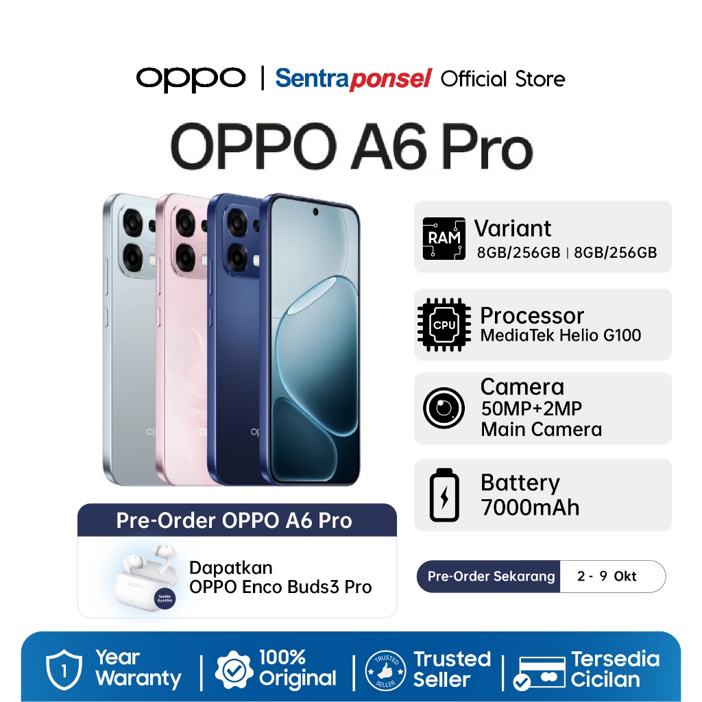 OPPO A6 Pro 8GB/128GB 8GB/256GB AMOLED Ultra Cerah 120Hz 7000mAh 80W SUPERVOOC, Sistem VC SuperCool, Ketahanan Air - Garansi Resmi - Gambar 2