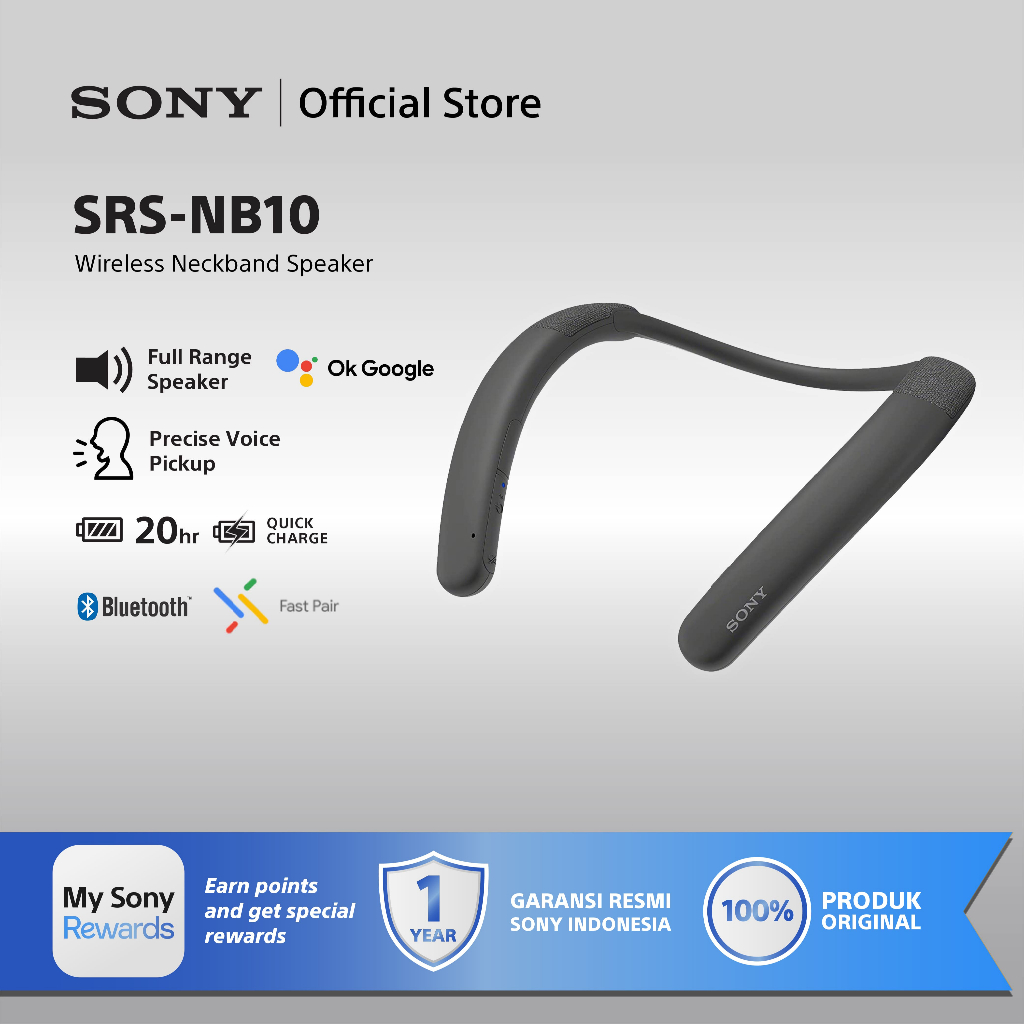 Sony Speaker SRS-NB10 Wireless Neckband Android & IOS - Grey