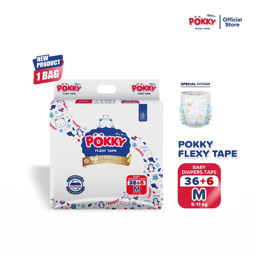 [SPECIAL DESAIN] POPOK PEREKAT POKKY FLEXY TAPE M36+6 / BABY DIAPERS NEW BORN BAYI LAHIR UKURAN M LEMBUT BERKUALITAS
