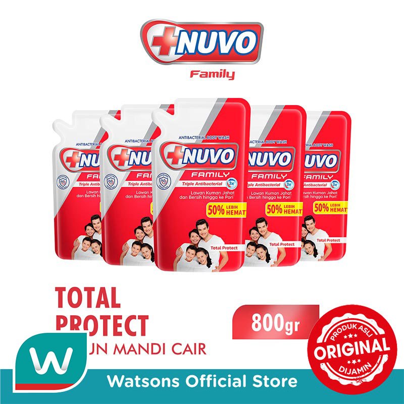 Nuvo Family Sabun Mandi Cair Total Protect Pouch 800g X 5