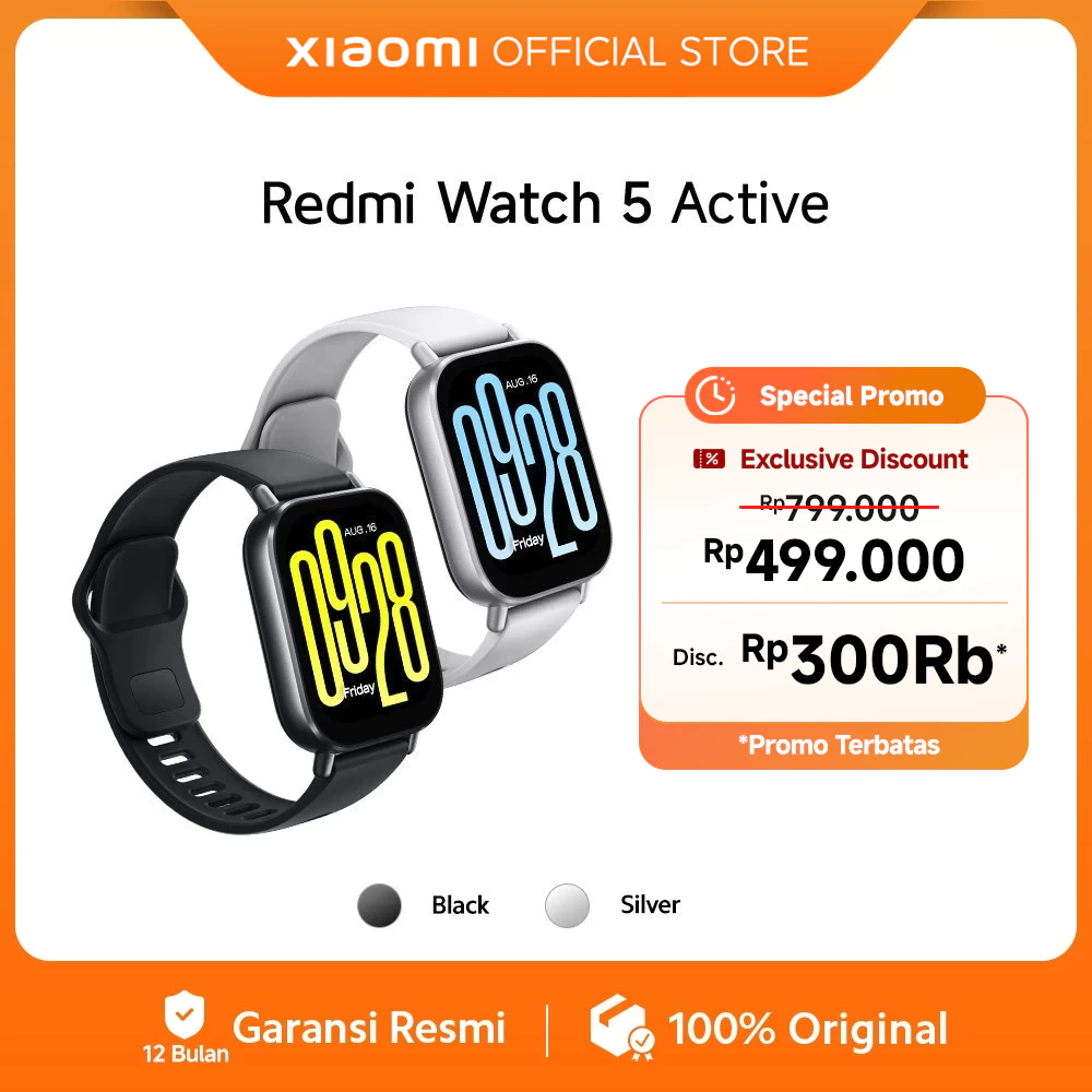 Xiaomi Redmi Watch 5 Active |  2.0" LCD Display | Mendukung 140+ mode olahraga | Tahan air 5ATM | Baterai tahan hingga 18 hari | Jam  tangan pintar [Official Store]