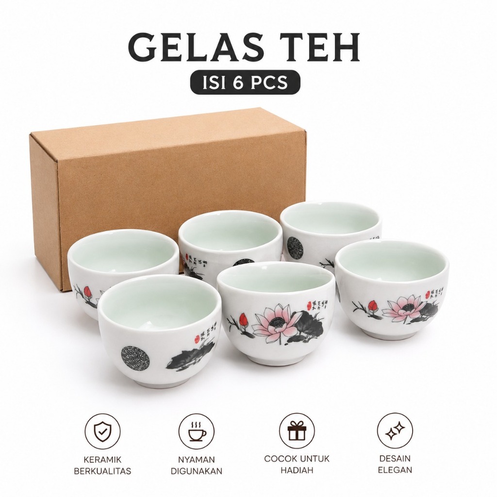 CHINESE TEA POT SET CERAMIC C19 CLASSIC 6 CUPS TEKO TEH SET 6 CANGKIR HADIAH SOUVENIR GIFT BOX