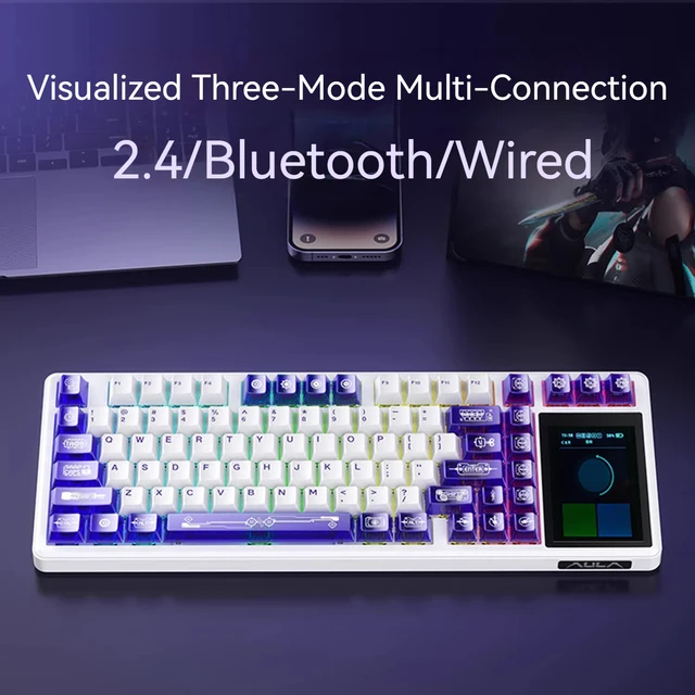 AULA L99 / L-99 Mechanical Gaming Keyboard IPS Touchscreen Display Pad Tri-Mode Connection 8000mAh - Gambar 4