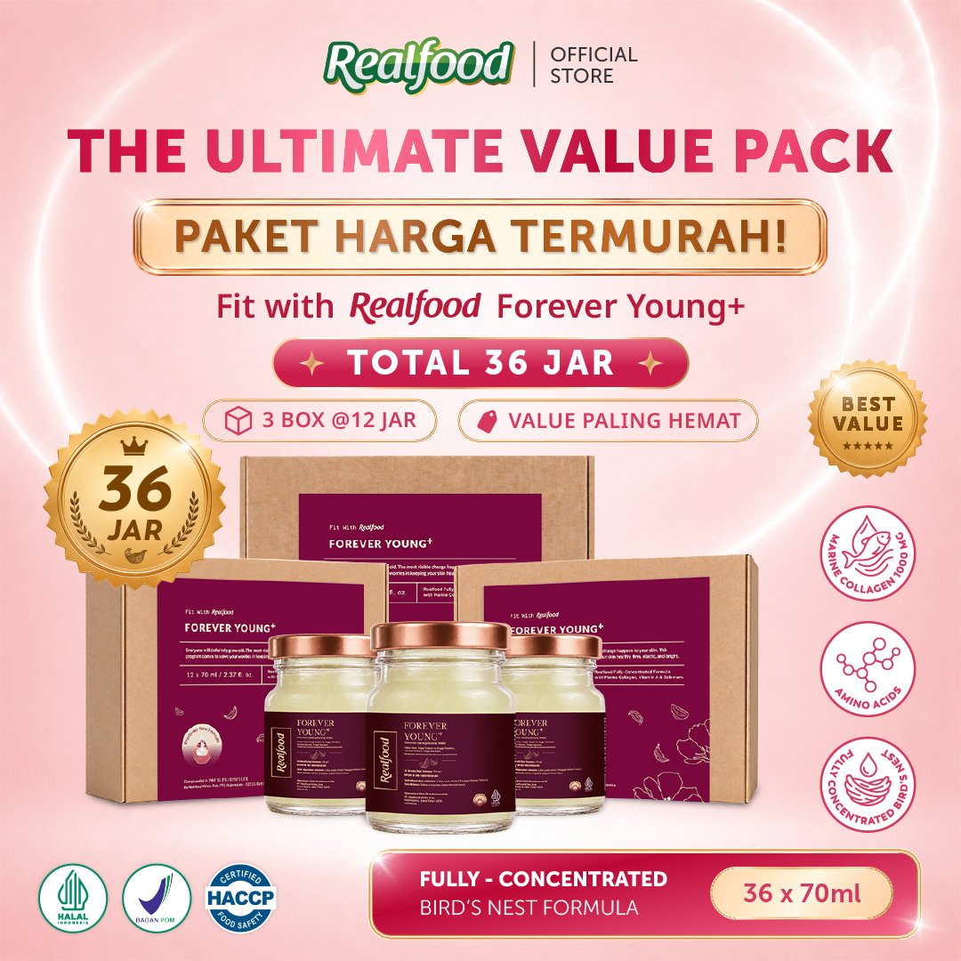 Realfood Triple Bundle Forever Young Plus Minuman Sarang Burung Walet, 36 jar