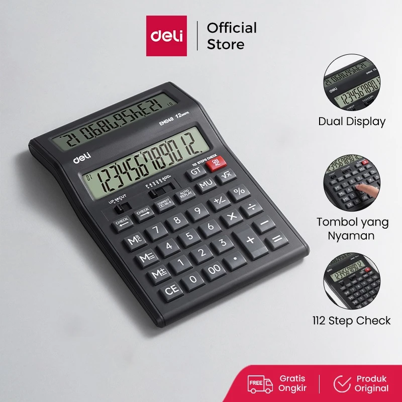 Deli x Cicimaksan Dual Display Calculator Kalkulator 2 Layar 12 Digits EM049