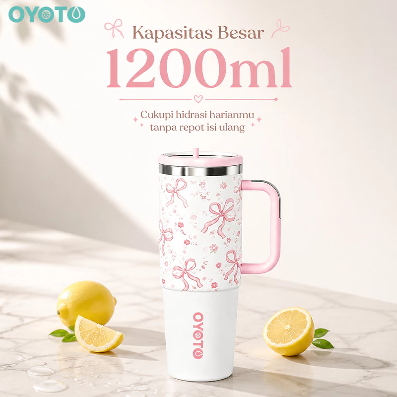 OYOTO Tumbler Stainless Steel Insulated Cup Portable Bottle Tahan Panas Dingin Kapasitas 900ML Travel - Gambar 4
