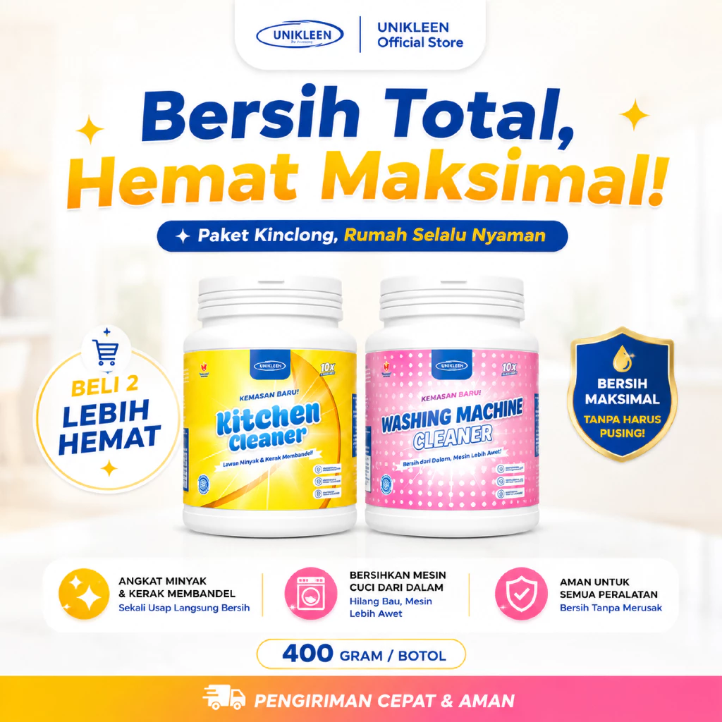 UNIKLEEN By Adreena - PAKET BUNDLING Washing machine cleaner pembersih mesin cuci & Kitchen cleaner penghilang noda peralatan dapur 400gr / membersihkan noda di mesin cuci dan peralatan dapur