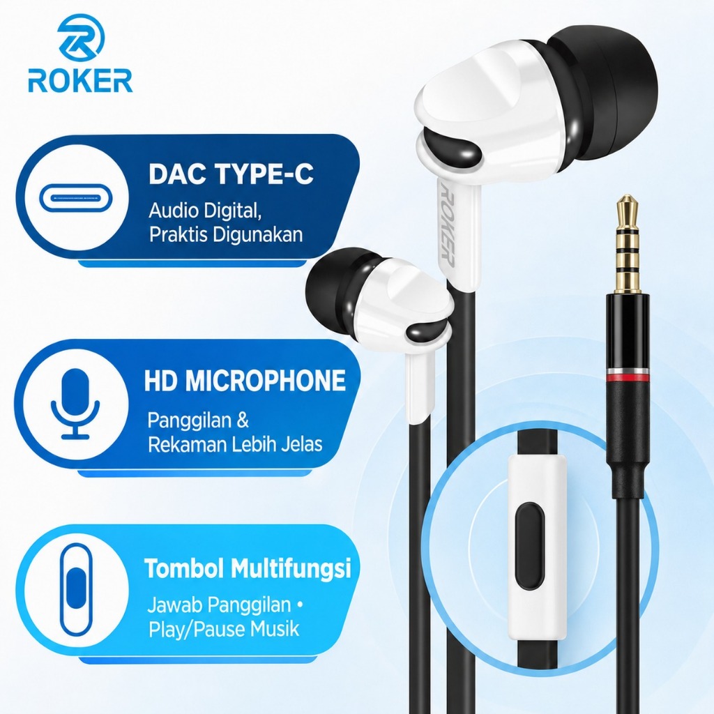 HANDSFREE / EARPHONE ROKER EXTRA BASS RK20K - Gambar 3