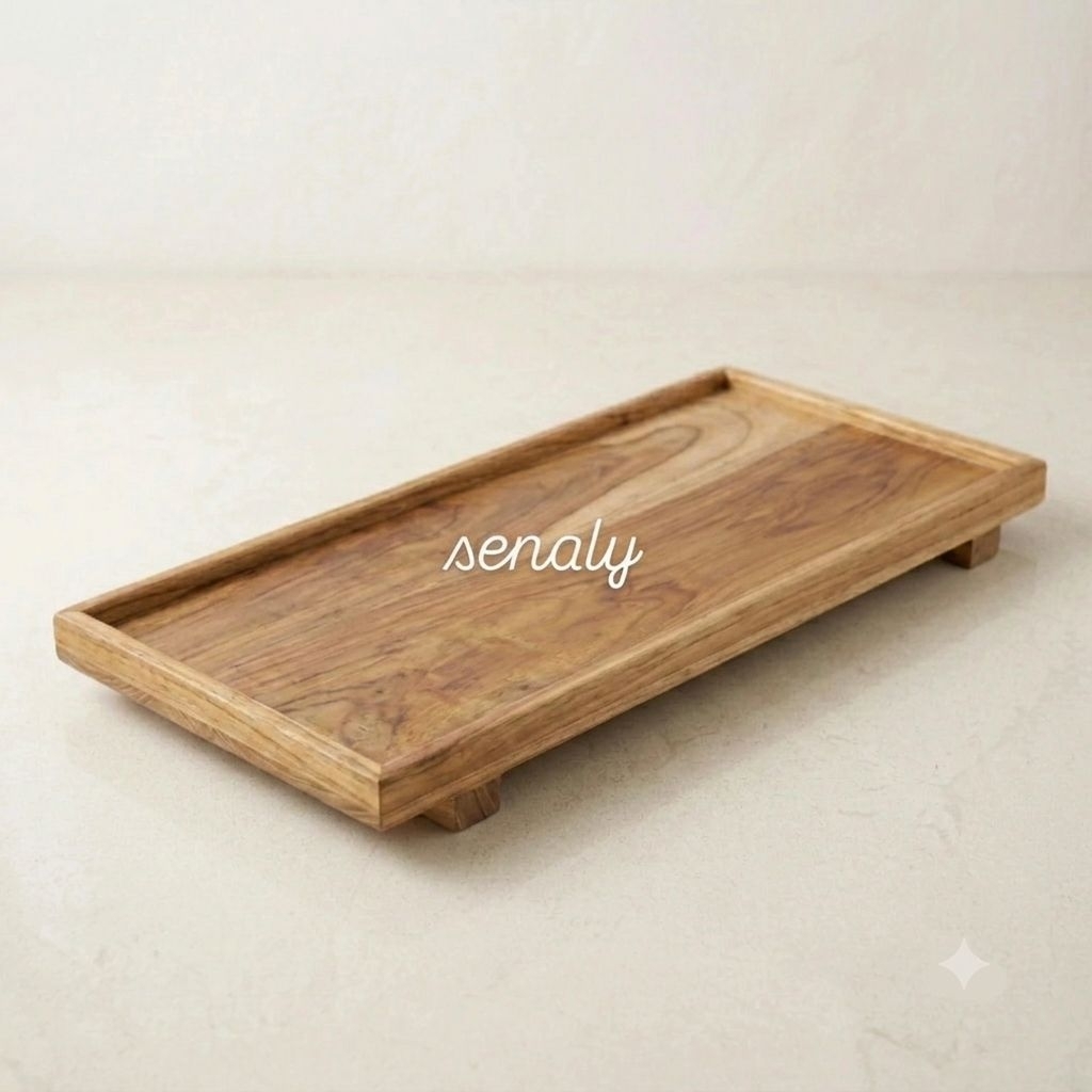 Nampan Kayu Persegi Panjang 30x80 cm Bahan Jati Asli Awet Anti Rayap - senaly -