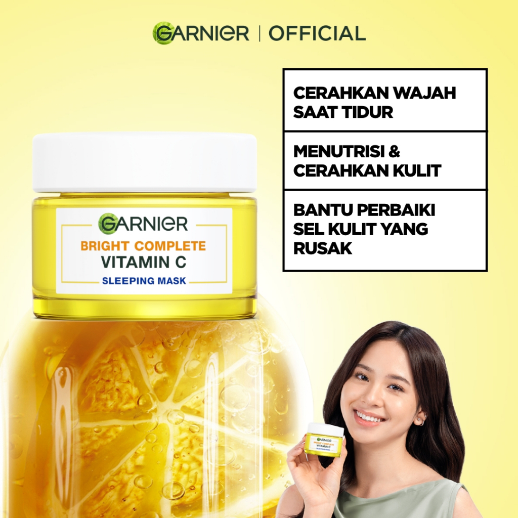 GARNIER Bright Complete Vitamin C Night Cream Brightening Sleeping Mask Krim Malam Mencerahkan 50 ml Moisturizer Tone Up Glowing Skincare - Pelembab Wajah Pemutih Wajah Toner Cream Pemutih Wajah Glowing Cepat - Gambar 3