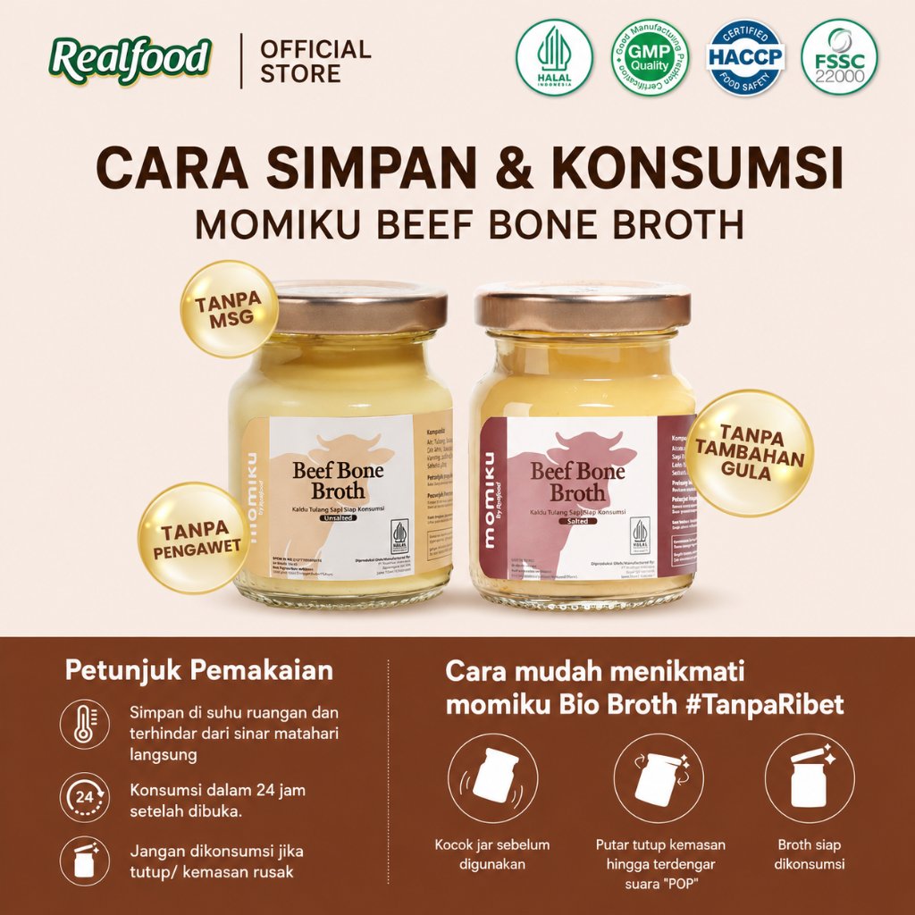 Realfood Momiku UNSALTED Beef Bone Broth Tanpa Freezer isi 6 I Beef Bone Broth Unsalted I BB & Growth Booster / ANTI GTM / KALDU MPASI / Booster untuk Anak - Gambar 4