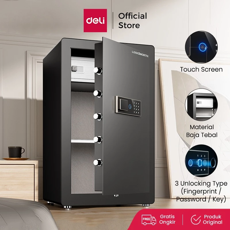 Locksworth Brankas Besi Digital / Fingerprint Digital Safebox / Alarm Safebox 48x42x80 Triple Unlocking Type Brankas Sidik Jari LED Display VS4593