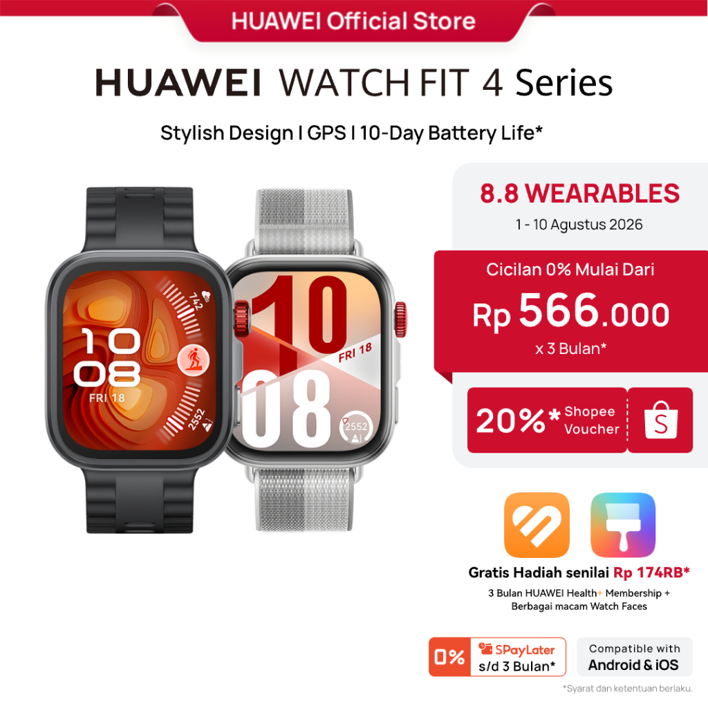 [8.8 s/d 20%*] HUAWEI WATCH FIT 4 Series / Stylish Design / GPS / 10-Day Battery Life* / Sports Tracking / Health Management