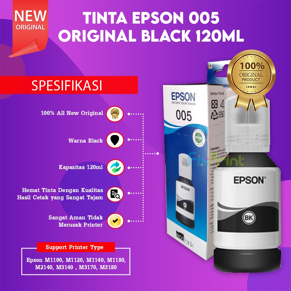 TINTA EPSON 005 PRINTER ORIGINAL M1100 M1120 M1140 M1180 M2140 M3140 M3170 ORI 120ml 120 ml - Gambar 2