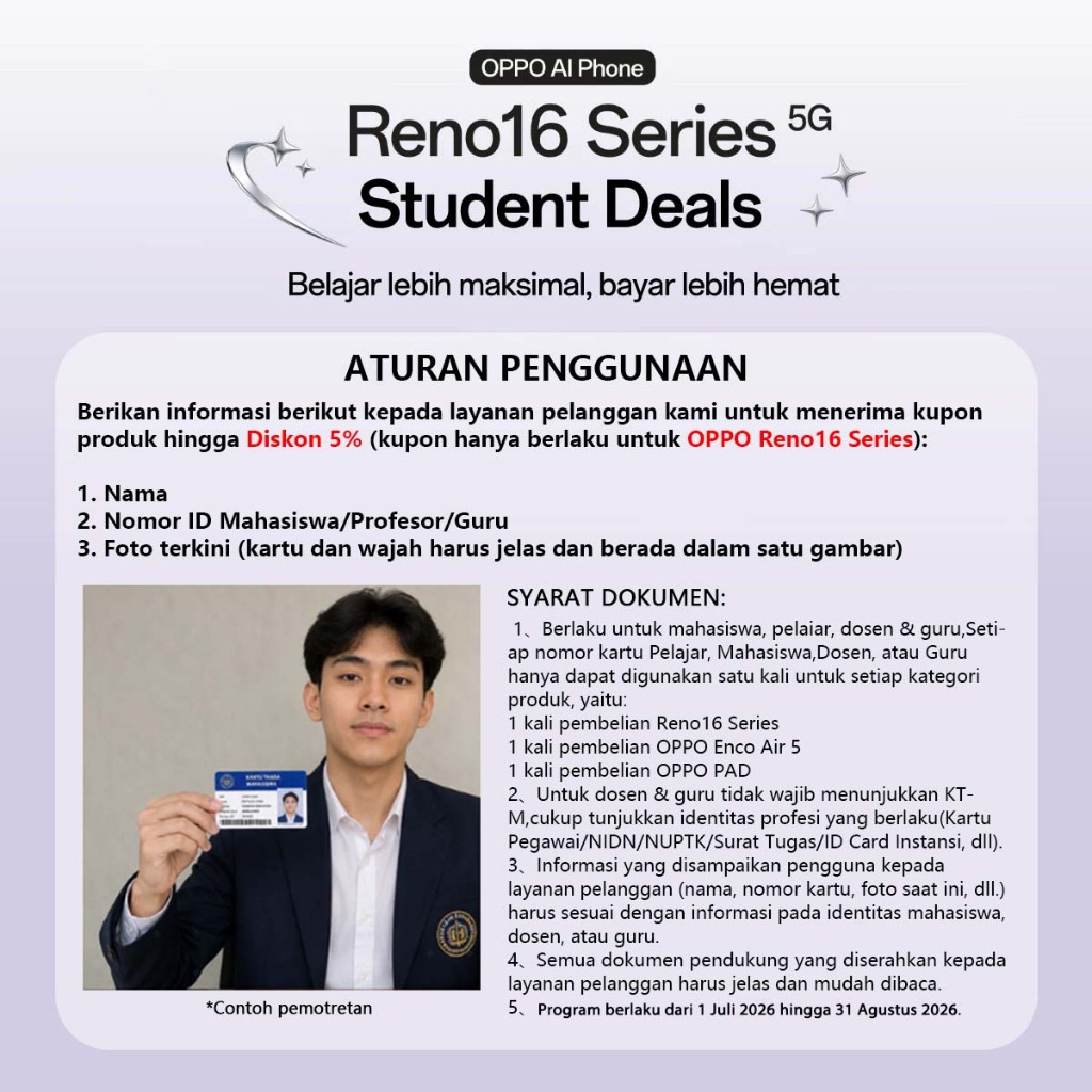 OPPO Reno16 Pro 5G 12/256GB (12+12GB Extended RAM) Snapdragon 7 Gen 4 5OMP Ultra wide Selfie - Gambar 2