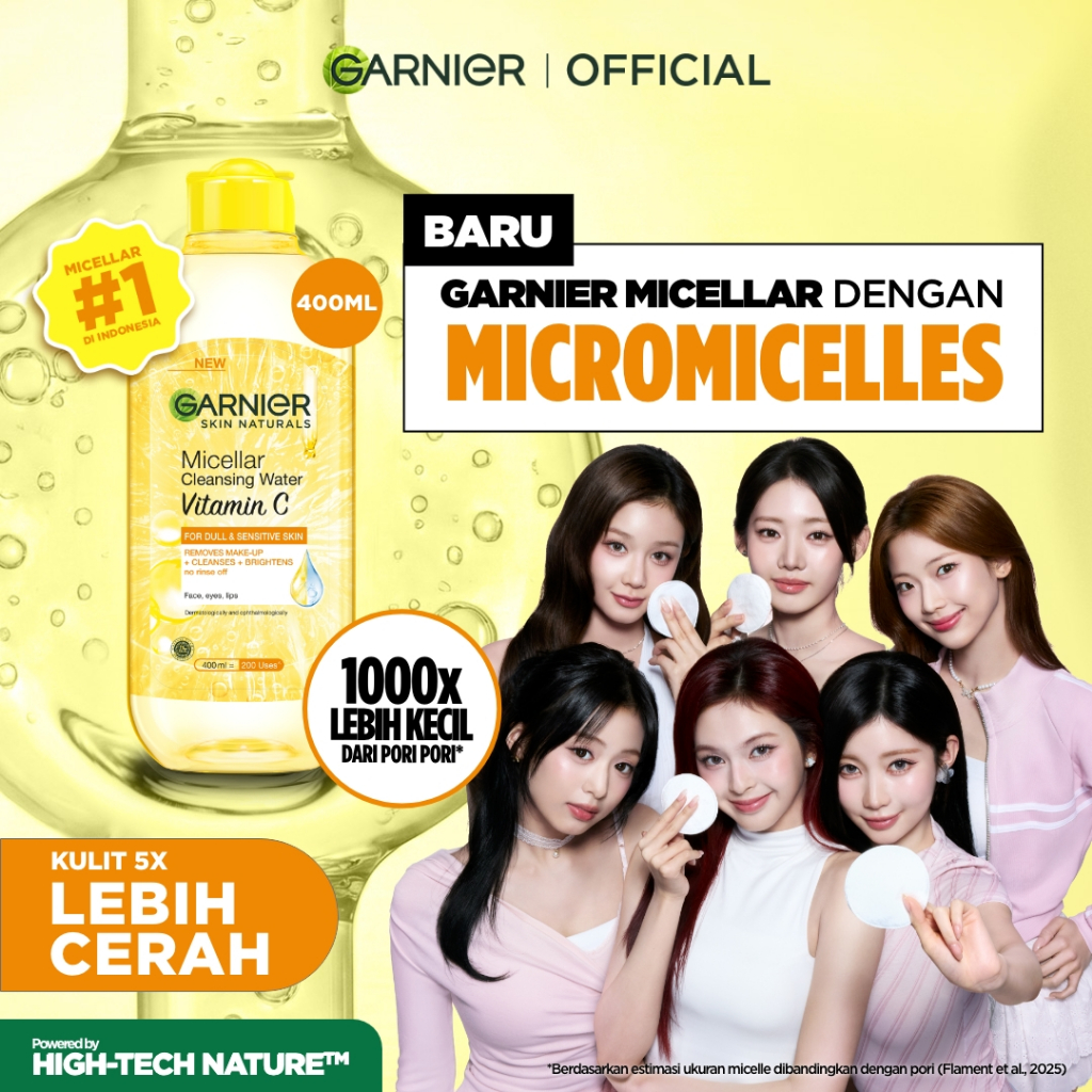 GARNIER Micellar Water Vitamin C Skin Care 125ml 400ml Skincare Cleansing - Pembersih Wajah & Make up untuk Kulit Kusam Micellar Cleansing Water
