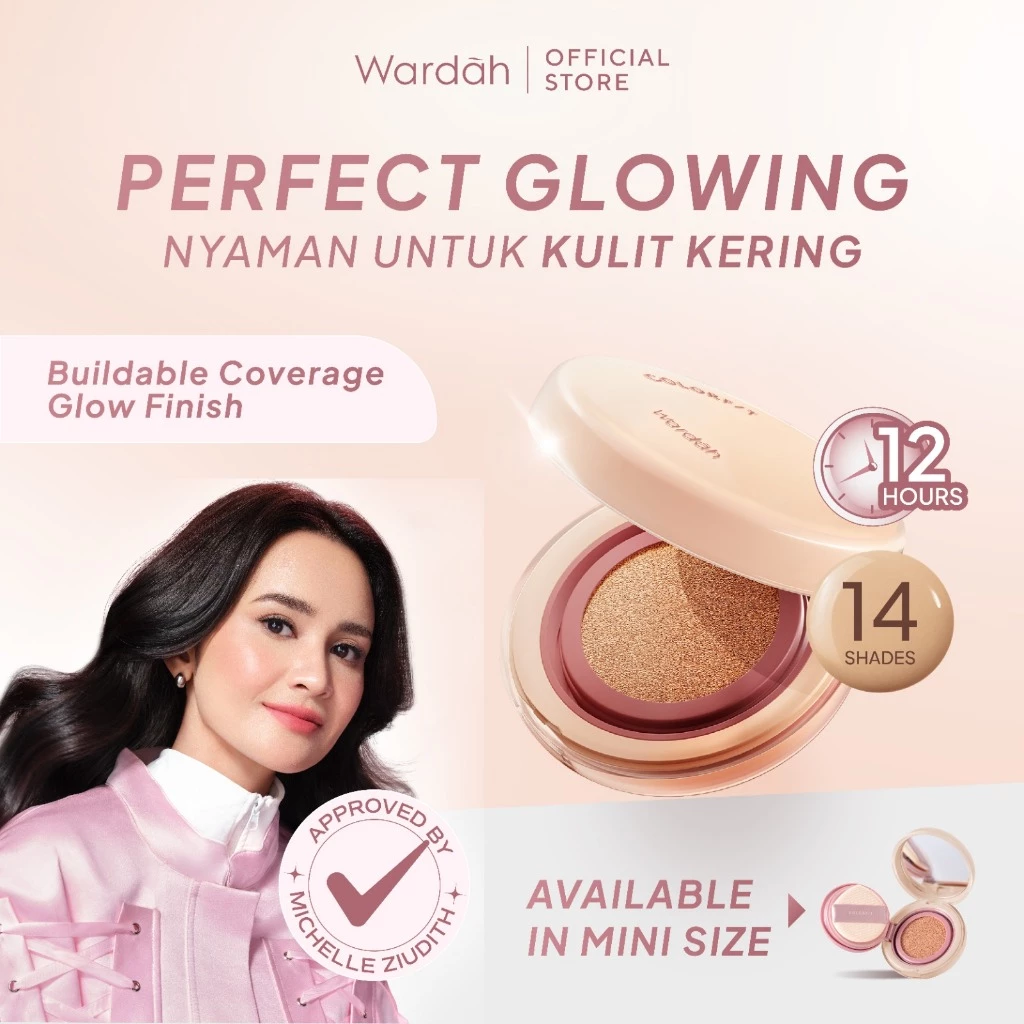 Wardah Cushion Glow Colorfit Perfect Glow Cushion 15 g - Medium-High Coverage Hingga 12 Jam Dengan SPF 40 PA - Dilengkapi Dengan Glow Perfecting Pigment & Skincare-infused CICA + Hydra ß-Glucan - Hasil Akhir Glowing - Makeup
