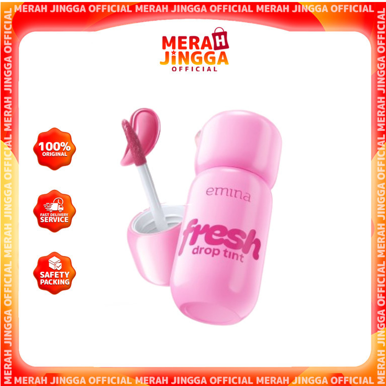 Emina Fresh Drop Tint 3 g 2in1 Lip & Cheek Lip Tint Ringan Tahan Lama 12 Jam Transferproof / Merah Jingga Official