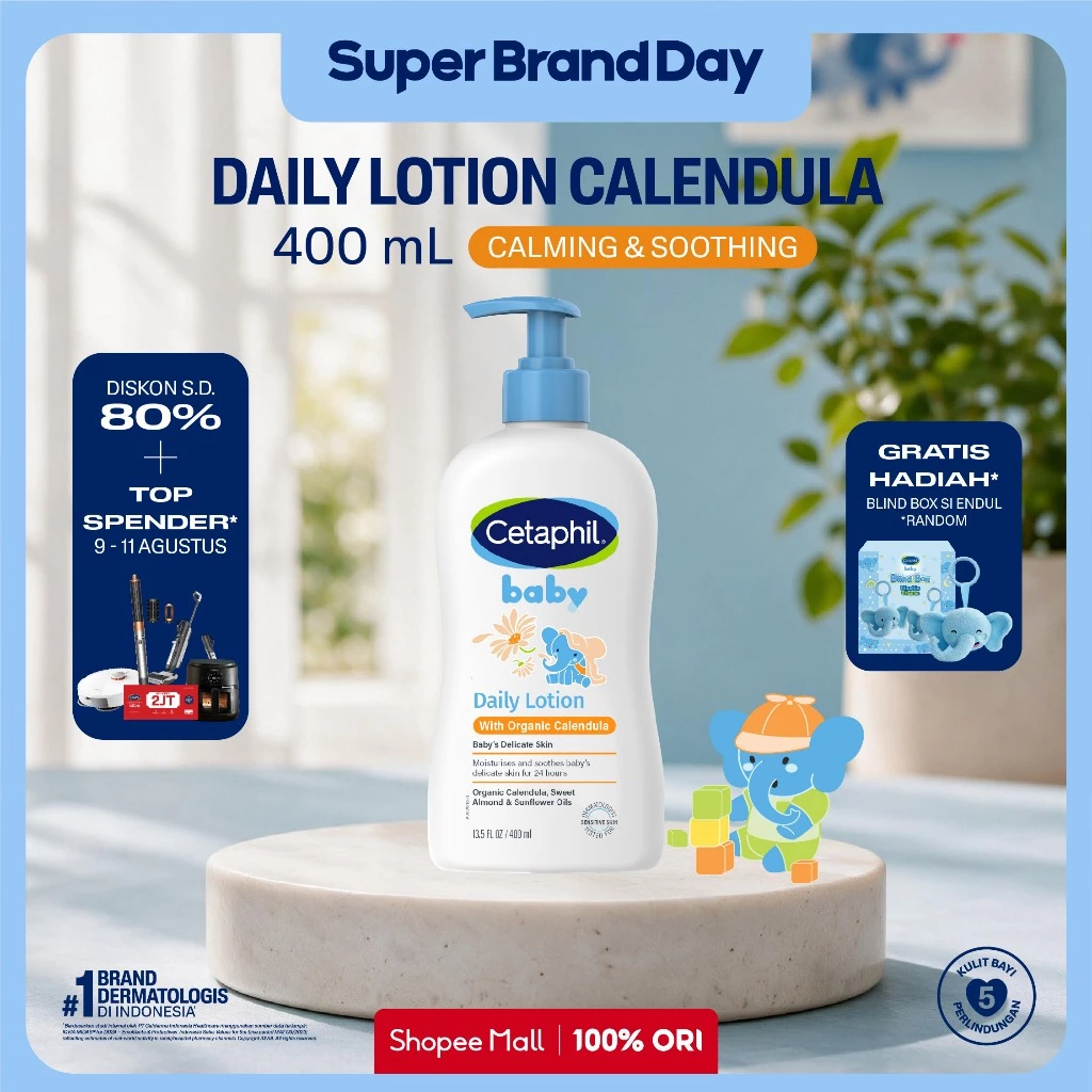 [LIVE ENDUL] Cetaphil Baby with Organic Calendula Daily Lotion 400ml dengan Calendula, Glycerin, Sweet Almond Oil, dan Sunflower Oil Pelembap untuk Perawatan Kulit Bayi