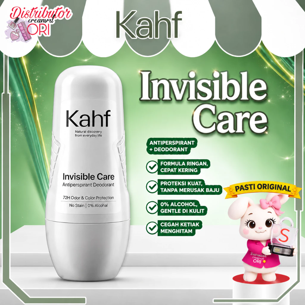 Kahf Invisible Care Antiperspirant Deodorant Roll On 45 ml / Distributor Cream Ori
