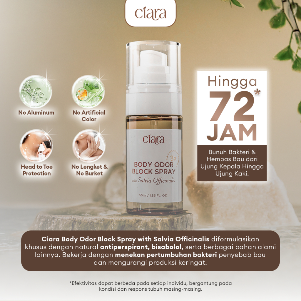 [NEW LAUNCH] Ciara Body Odor Block Spray Antiperspirant Natural Bunuh bakteri & cegah bau badan hingga 72 jam Anti Keringat, Anti Bau, Bebas Tawas penghilang bau badan deodorant natural anti iritasi deodorant sensitive - Gambar 2