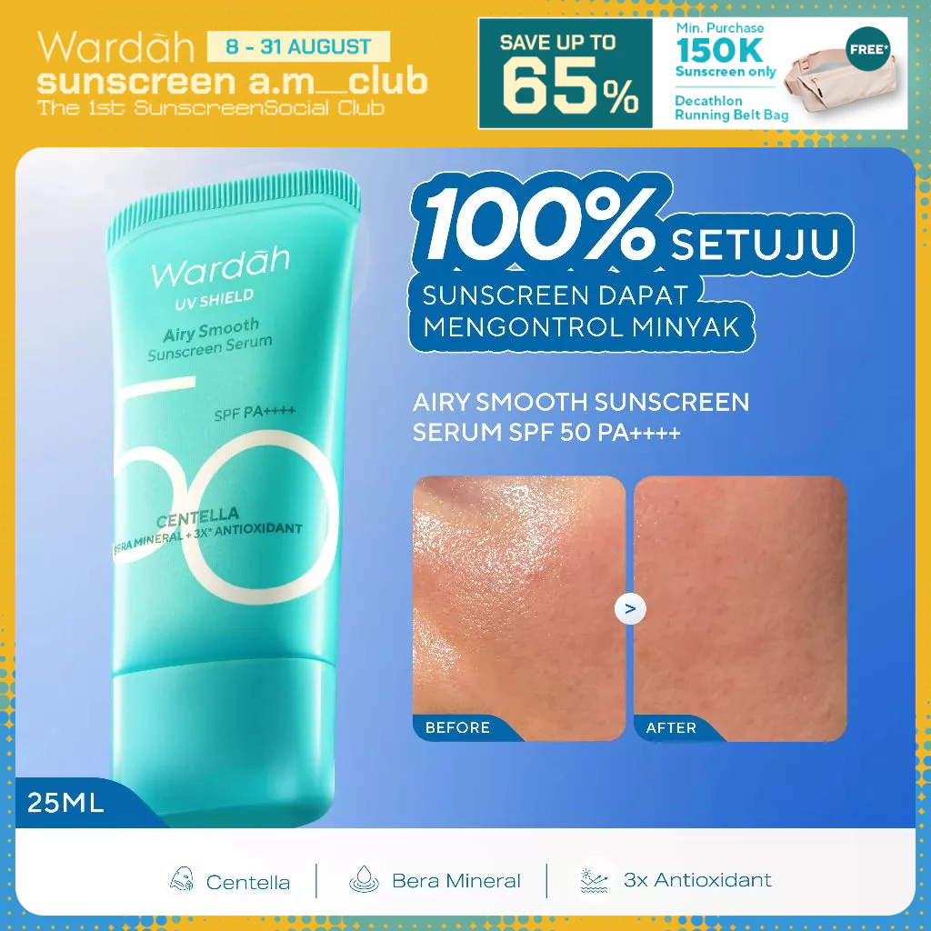 Wardah Sunscreen UV Shield Airy Smooth Serum SPF 50 PA++++ 25ml Single, Twinpack, Triple Pack Sunscreen Wajah - Meredakan Jerawat, Ringan, Mudah Meresap Calming and Repair Boosting - Sunscreen 50 SPF BPOM - Sunscreen No. 1 Sunscreen of the Year