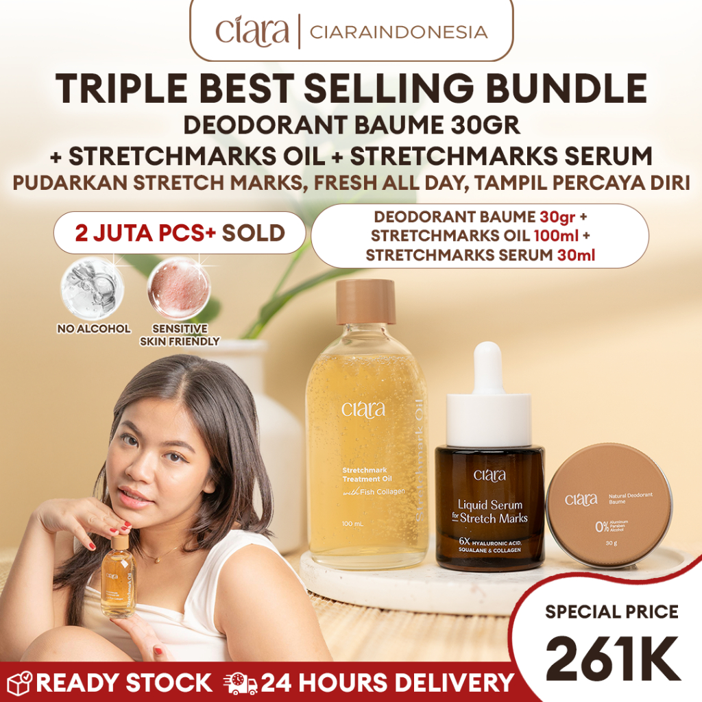 Ciara Natural Deodorant 30Gr X Stretchmarks Treatment Oil X Liquid Serum For Stretchmarks penghilang stretchmarks krim stretchmarks bio oil rosemary oil stretchmarks oil serum stretchmarks repair stretchmarks treatment stretchmarks bpom halal aman bumil - Gambar 2