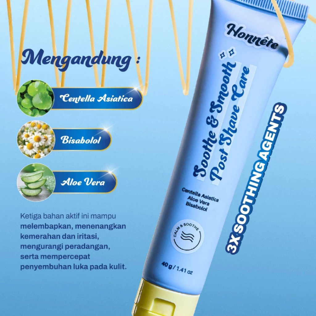Honnete Soothe & Smooth Post Shave Care -Soothing Gel Anti Iritasi 40Gr / Distributor Cream Ori - Gambar 2