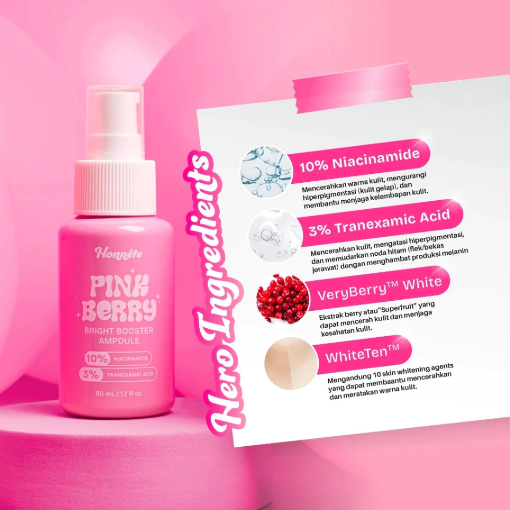 HONNETE Pink Berry Bright Booster Ampoule - Serum Ampoule 50Ml / Distributor Cream Ori - Gambar 4
