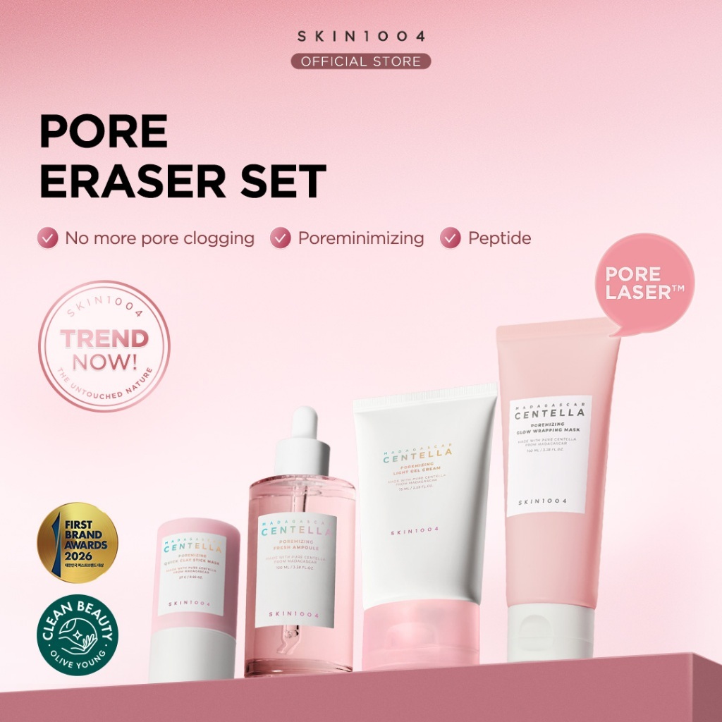 SKIN1004 Madagascar Centella Pore Eraser Set (Poremizing Clay Stick Mask + Fresh Ampoule 100ml + Light Gel Cream 75ml + Glow Wrapping Mask 100ml)