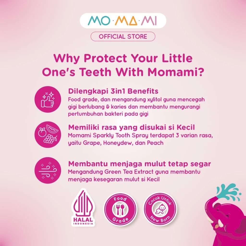 MOMAMI Sparkly Tooth Spray 20 ml Semprotan Perawatan Gigi Anak dengan Natural Xylitol Organic Green Tea - Gambar 4