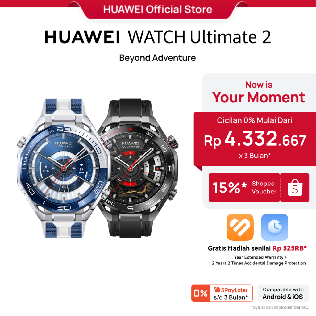 [PayDay s/d 15%] HUAWEI WATCH Ultimate 2 Smartwatch / Ultra Reliable Liquid Metal / 150M Diving / Sonar-based Underwater Communication