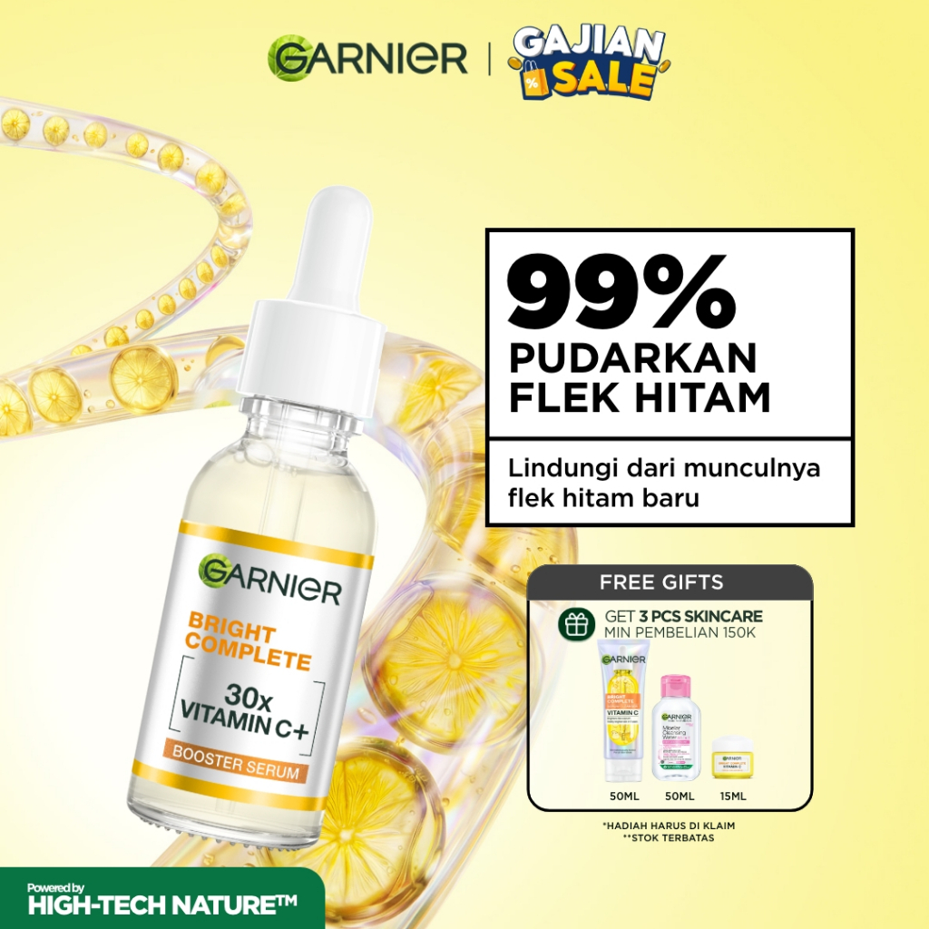 [HOT SALE] GARNIER Serum Vitamin C Bright Complete Vitamin C 30x Booster Serum Skincare - 15/30/50 ml Serum Mencerahkan Wajah Cepat Cerahkan Noda Hitam Serum Wajah / Retinol Toner Wajah Brightening Serum Paket Skincare Lengkap